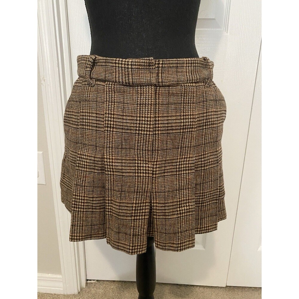 NEW Mango MNG Women's Brown Pleated Wool Blend Mini Skirt Size 4(36)